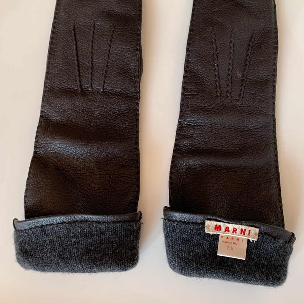 MARNI elbow length grained leather cashmere lined mittens